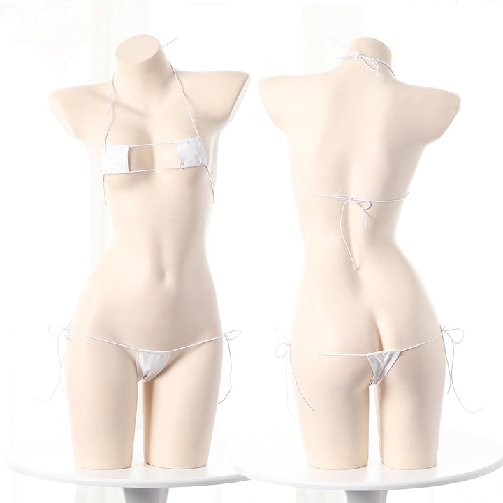 Adjustable String Faux Leather Bikini Set