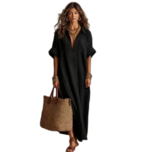 Linen Blend Maxi Shirt Dress