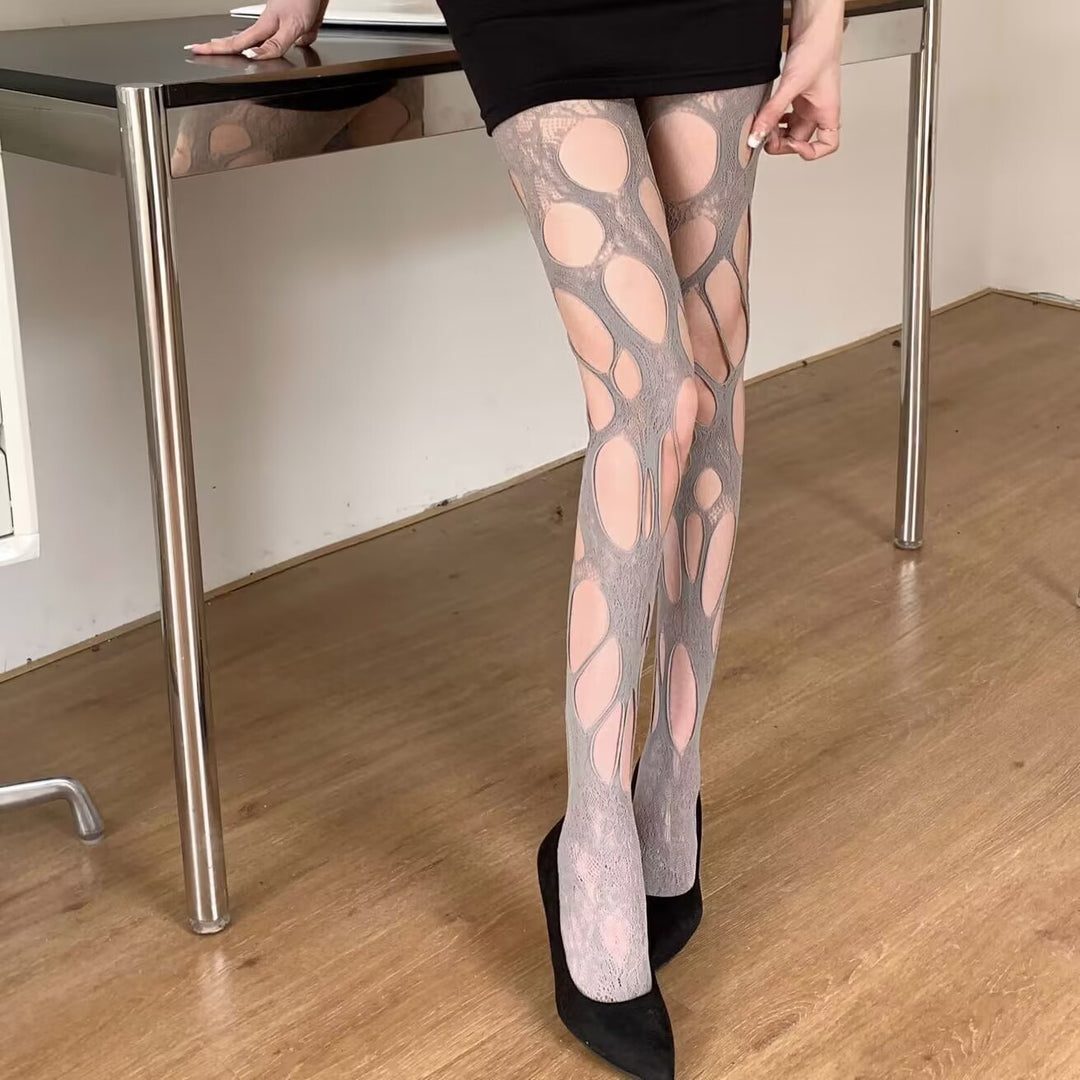 Irregular Cutout Lace Pantyhose