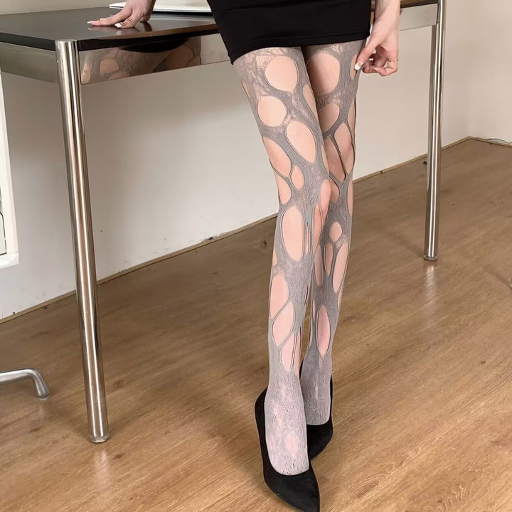 Irregular Cutout Lace Pantyhose