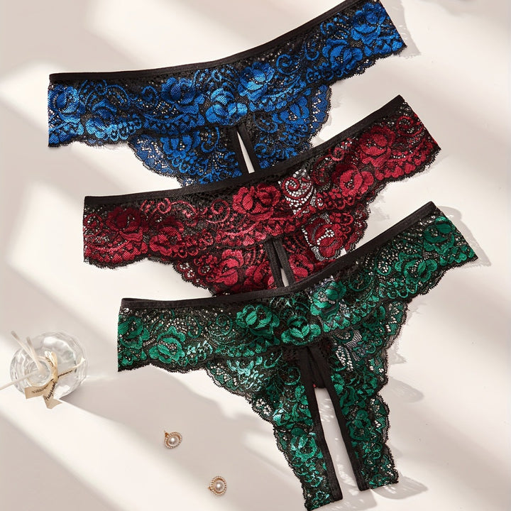 Lace Cutout Thong – Women’s Sheer Low Rise Lingerie Panty