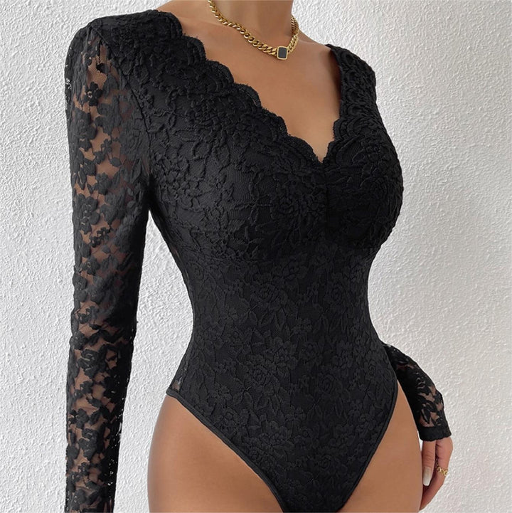 Women's Stretch Lace Long Sleeve Romper