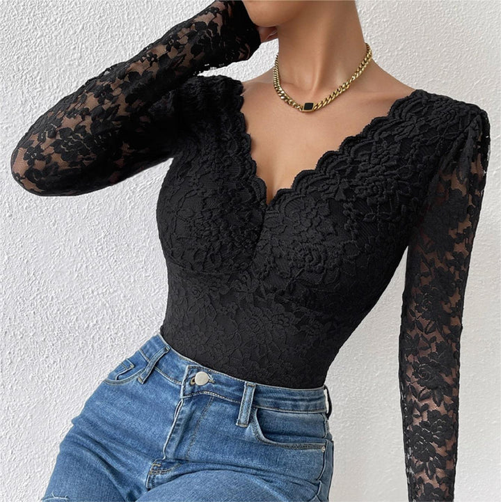 Women's Stretch Lace Long Sleeve Romper