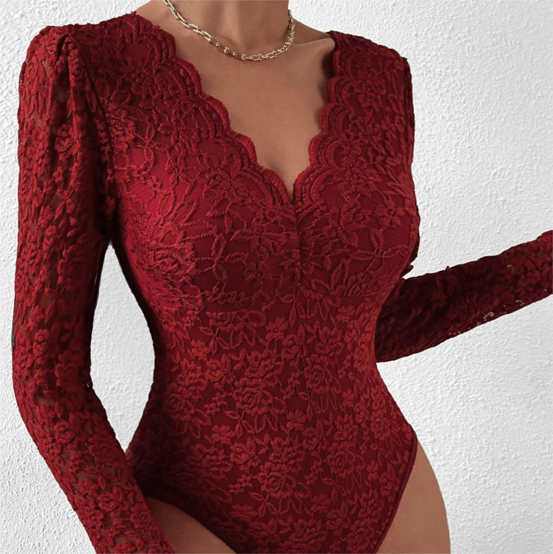Women's Stretch Lace Long Sleeve Romper