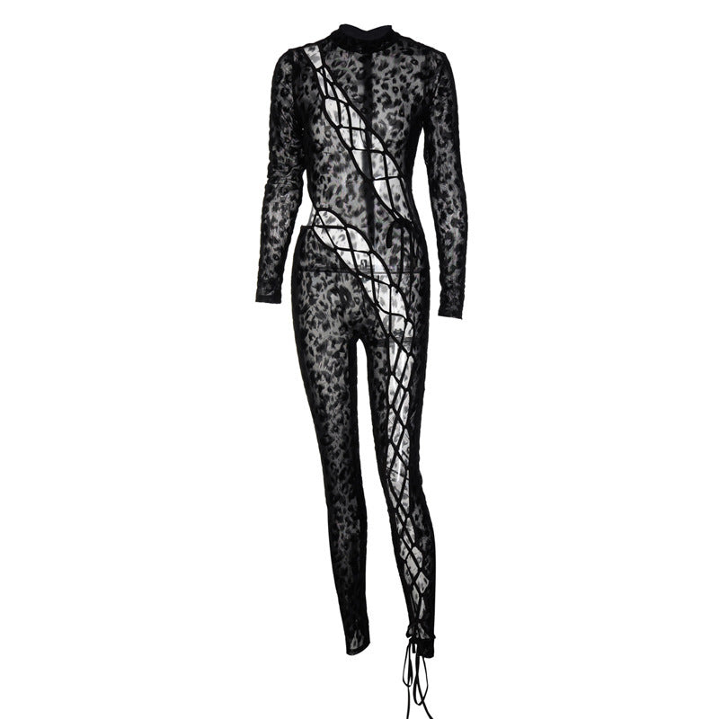 Cutout Bodycon Jumpsuit – Lace-Up Slim Fit One-Piece Outfit for Women