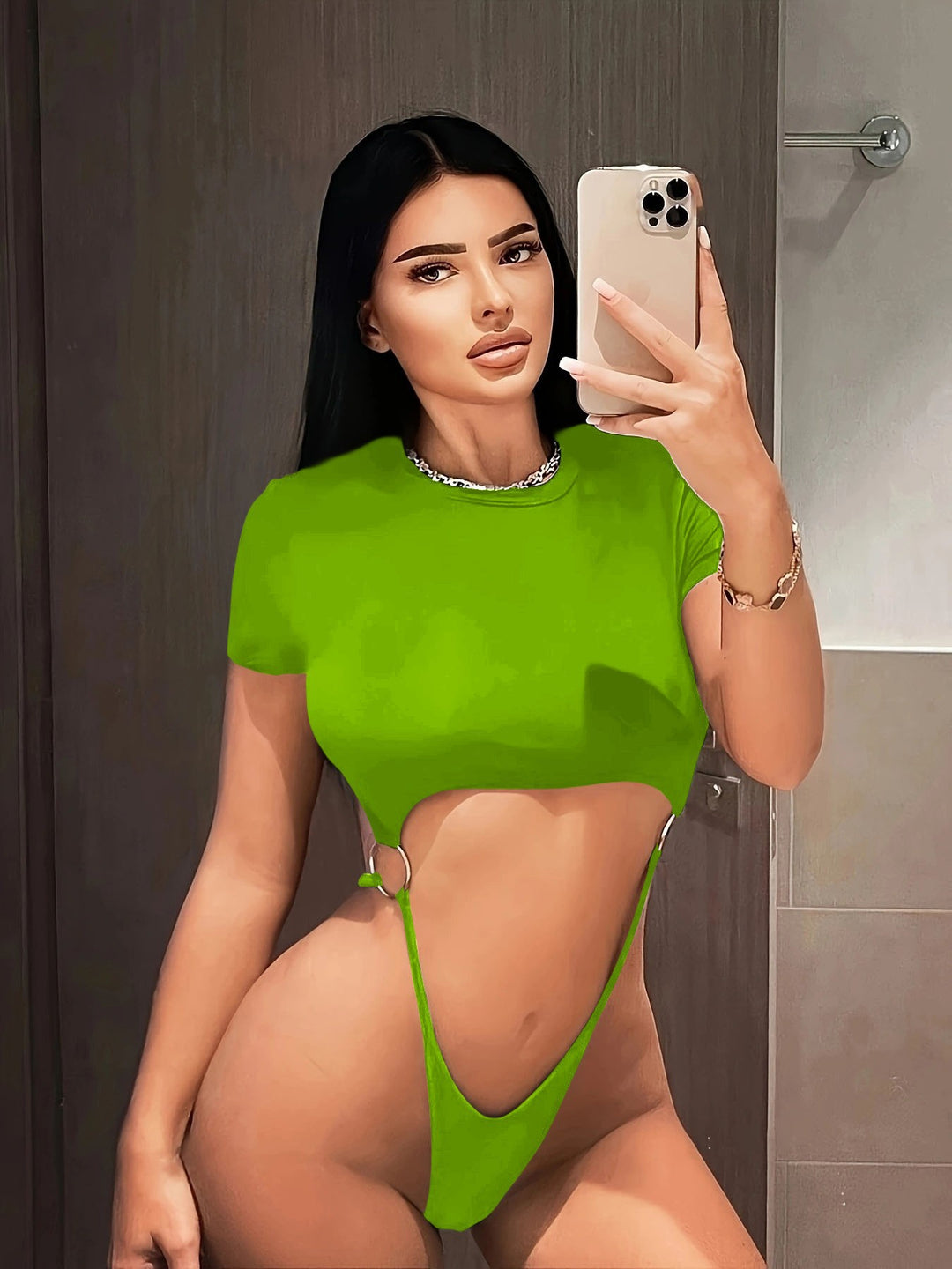Women’s Bodycon Bodysuit – Round Neck Slim Fit Tanga One-Piece Top