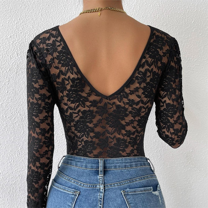 Women's Stretch Lace Long Sleeve Romper
