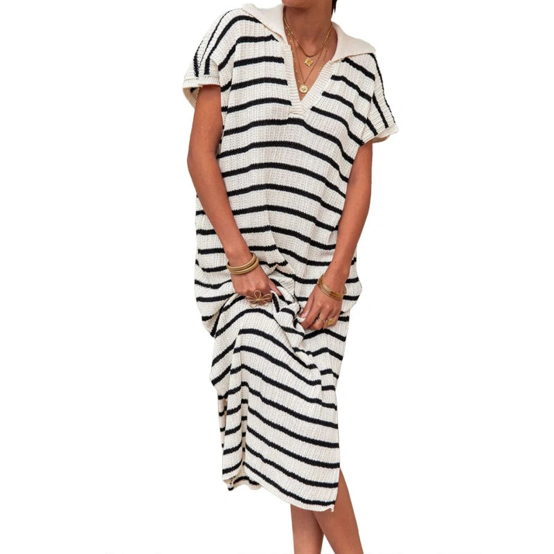 Striped Knit Polo Dress