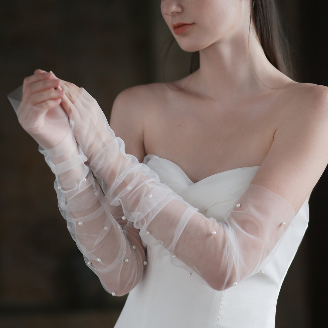 Mesh bow long thin gloves