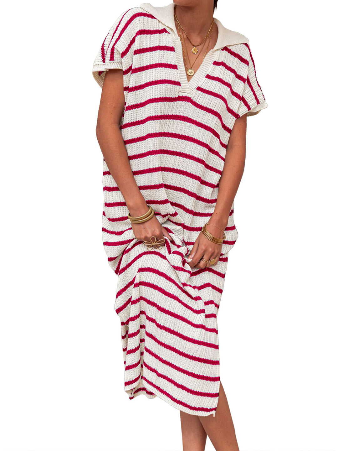 Striped Knit Polo Dress