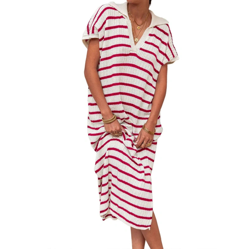 Striped Knit Polo Dress