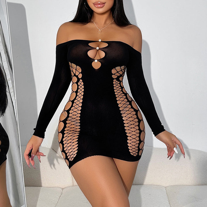 Black Tulle One Shoulder Mesh Short Dress