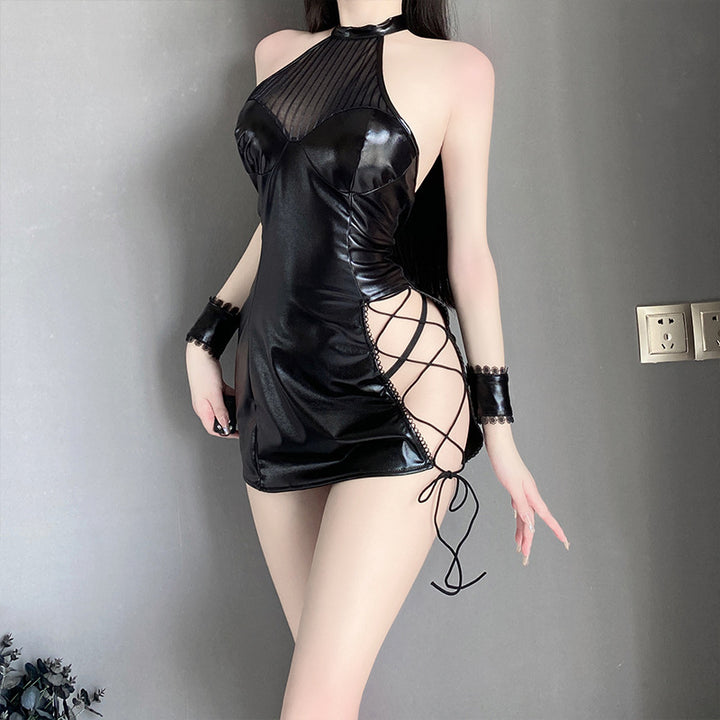 Patent leather strappy nightgown