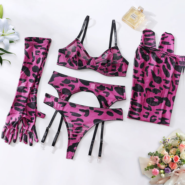 Women’s 5 Piece Lingerie Set – Tie-Dye Mesh Bra and Panty Set