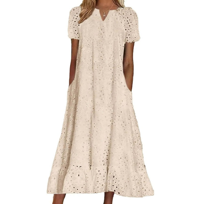 Boho Eyelet V-Neck Maxi Dress