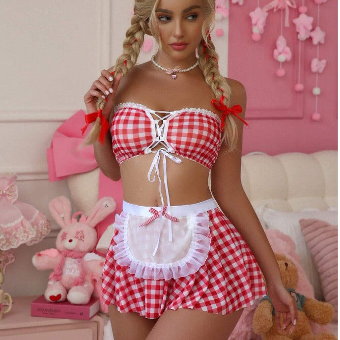 Maid Style Lingerie Set – Cute Lace Two-Piece Outfit for Women