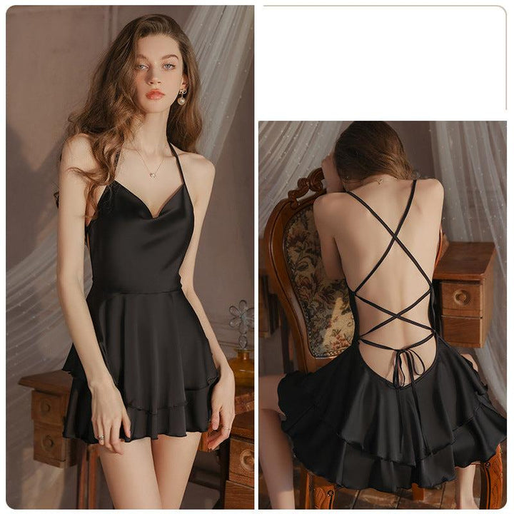 Sweet backless ice silk suspender nightdress