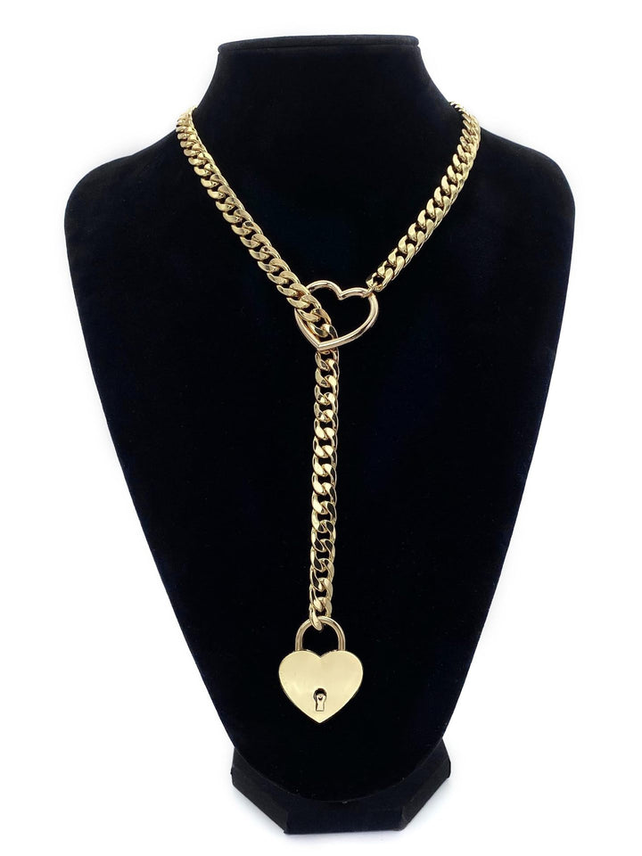 Fashion Hip Hop Heart Ring Heart Lock Necklace