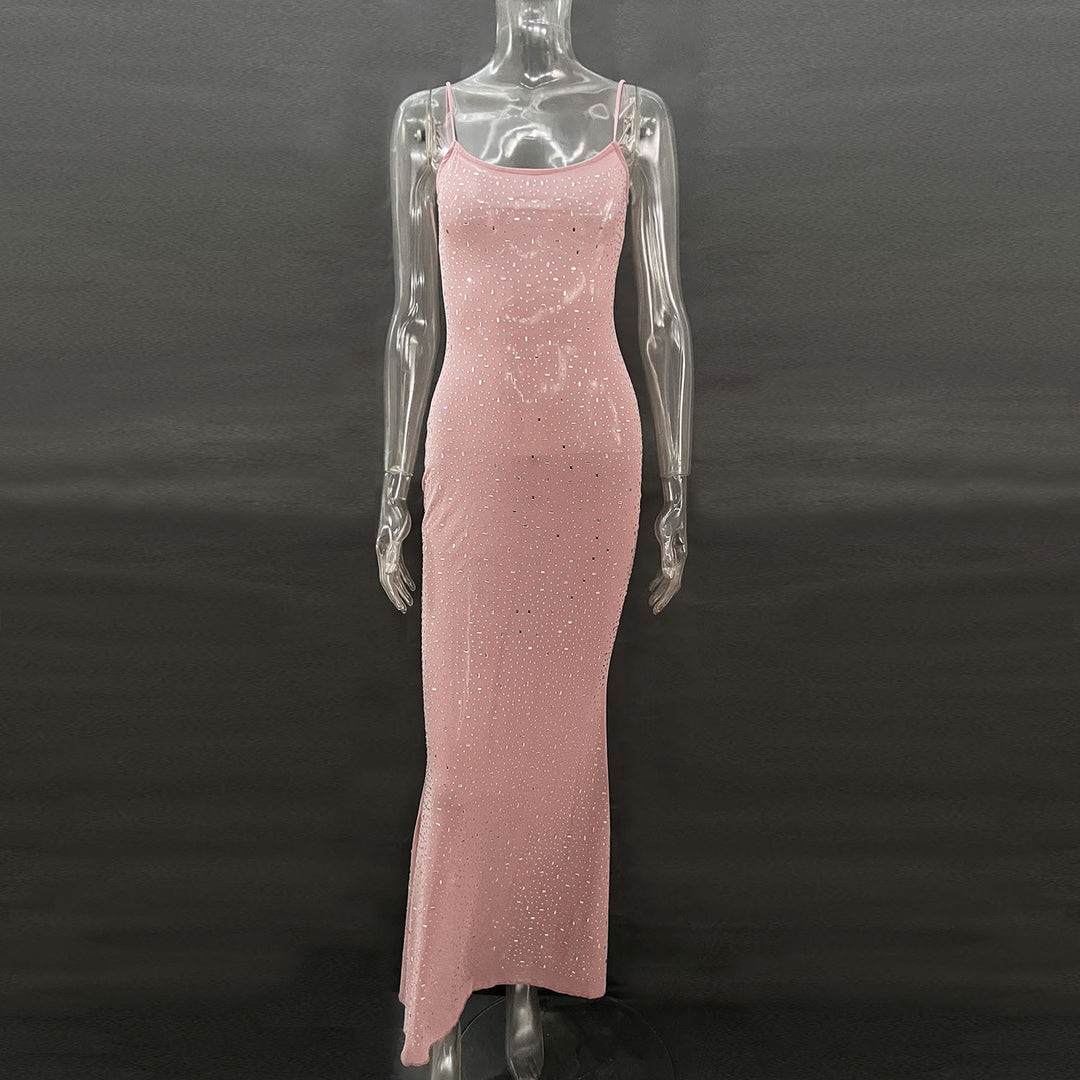 Rhinestone Mermaid Maxi Dress – Glamorous Cami Evening Gown for Women