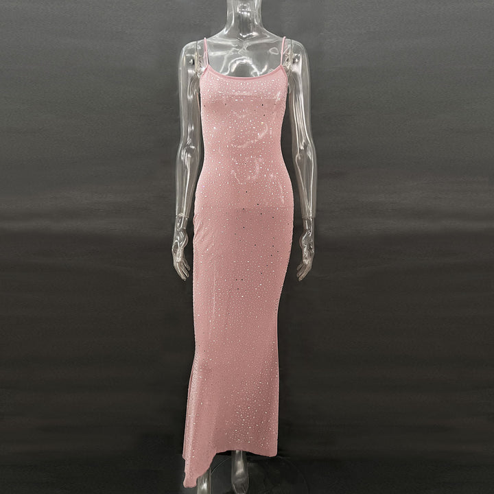 Rhinestone Mermaid Maxi Dress – Glamorous Cami Evening Gown for Women