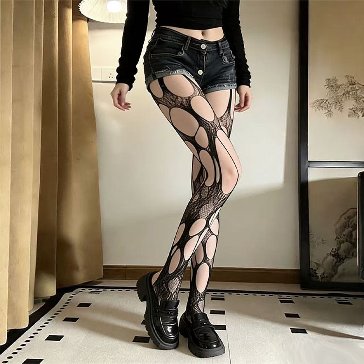 Irregular Cutout Lace Pantyhose