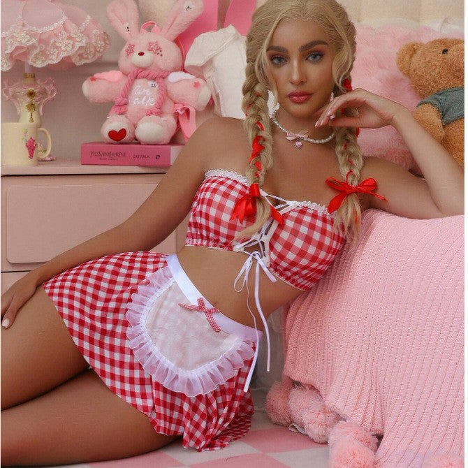 Maid Style Lingerie Set – Cute Lace Two-Piece Outfit for Women