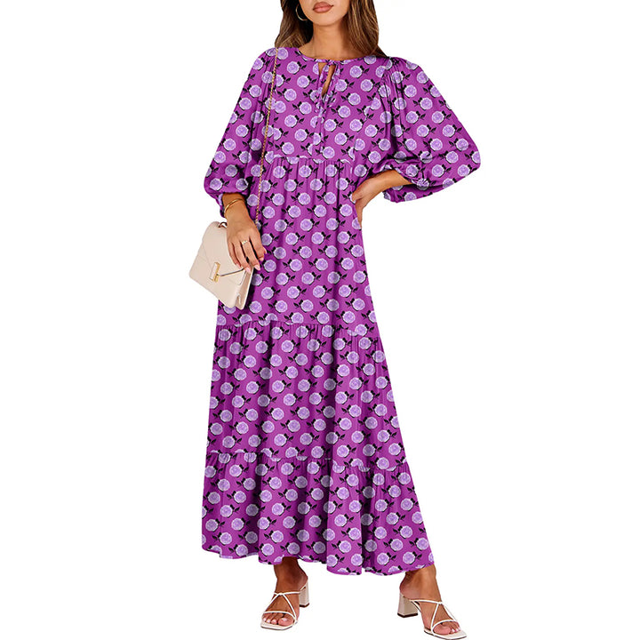 Boho Printed Ruffle Midi Dress