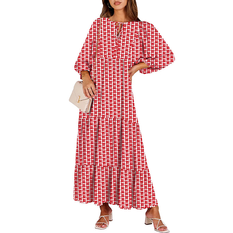 Boho Printed Ruffle Midi Dress