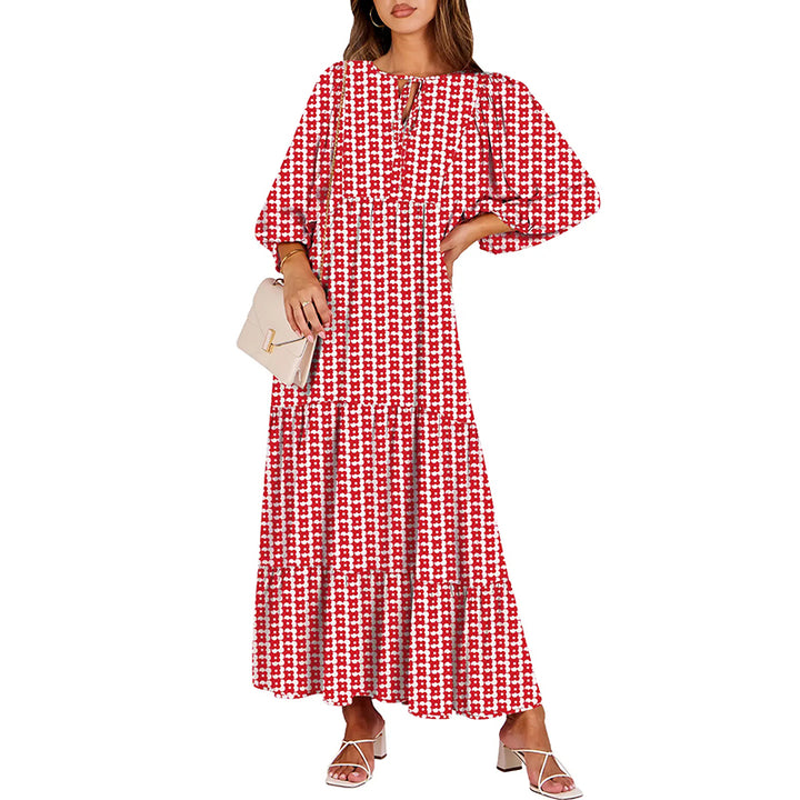 Boho Printed Ruffle Midi Dress