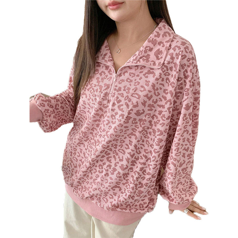 Leopard Print Half Zip Sweatshirt