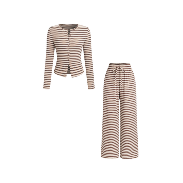 Striped Cardigan & Wide Leg Pants Set