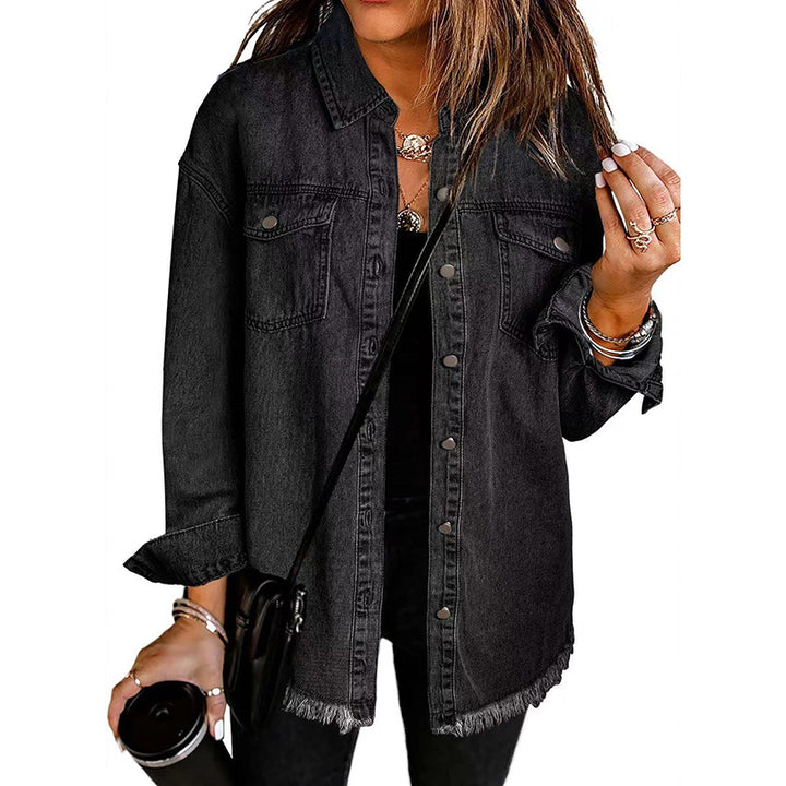 Frayed Hem Denim Shirt Jacket