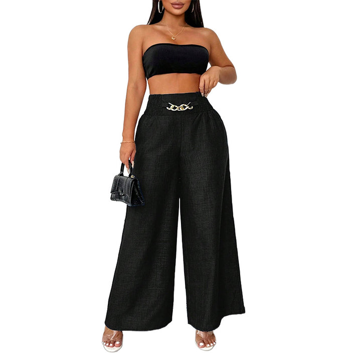 Chain Detail Wide Leg Pants