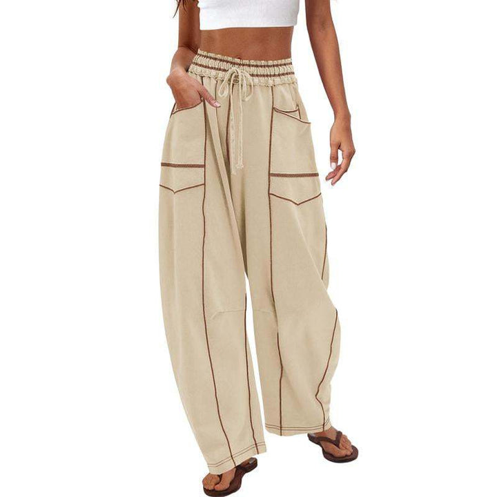 Contrast Stitch Wide Leg Pants