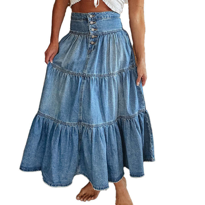 High Waist Tiered Denim Maxi Skirt