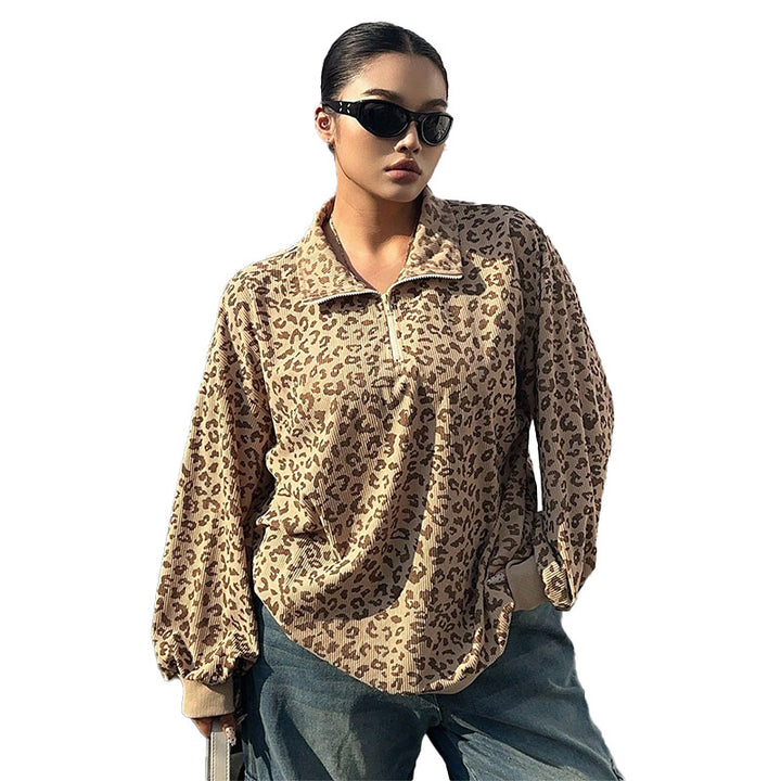 Leopard Print Half Zip Sweatshirt