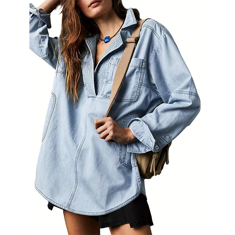Relaxed Denim Pullover Shirt