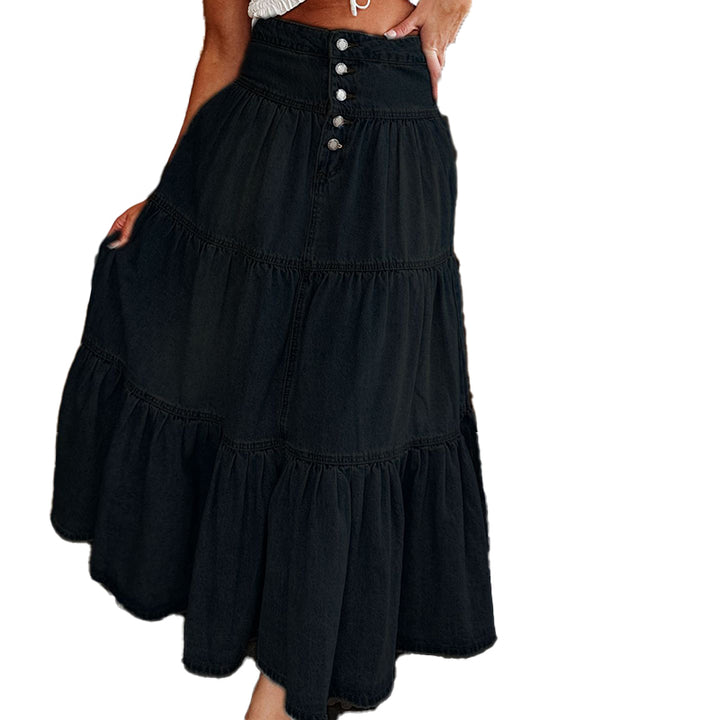 High Waist Tiered Denim Maxi Skirt