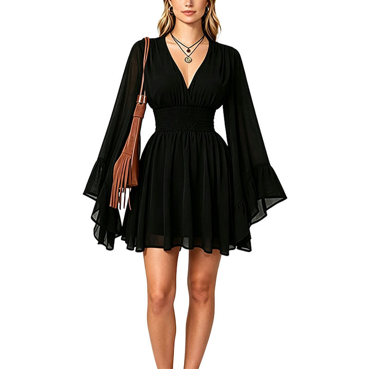 Smocked Waist Bell Sleeve Mini Dress