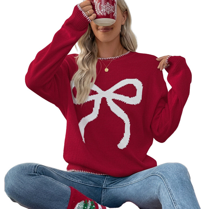 Bow Graphic Christmas Knit Sweater