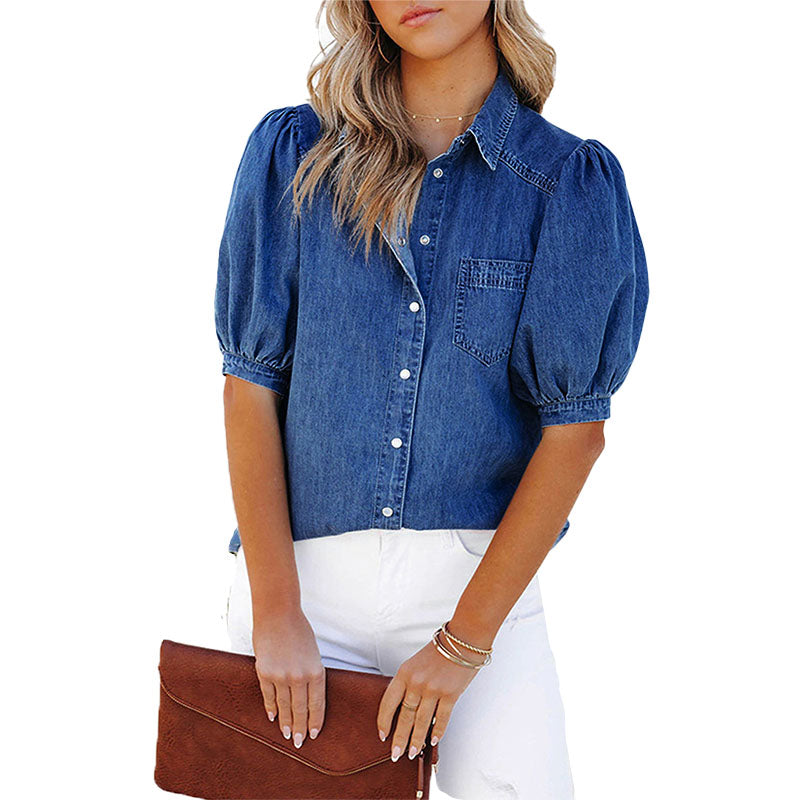 Puff Sleeve Denim Shirt