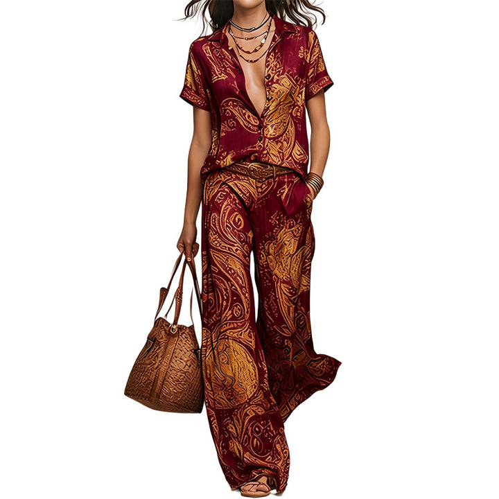 Printed Shirt & Wide Leg Pants Set