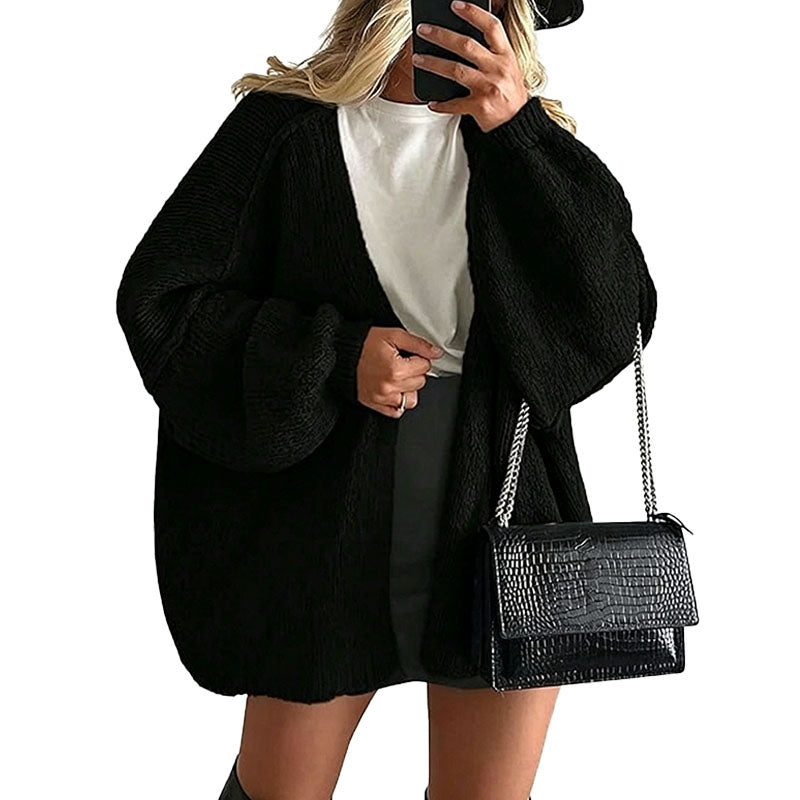 Relaxed Open Front Knit Cardigan