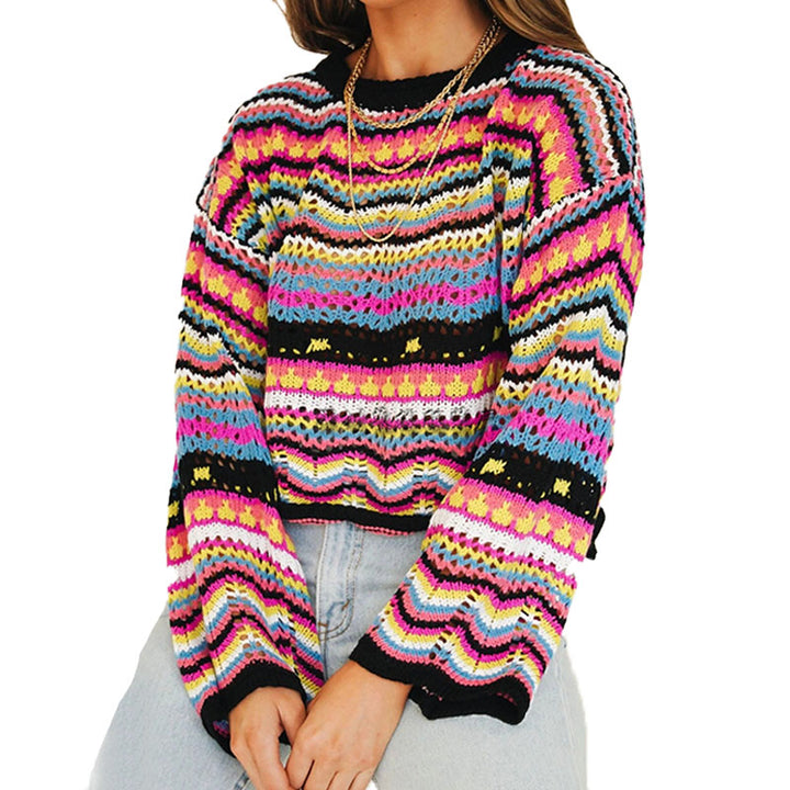 Colorful Striped Crochet Knit Sweater