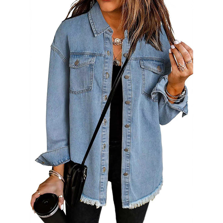Frayed Hem Denim Shirt Jacket
