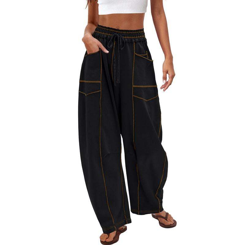 Contrast Stitch Wide Leg Pants