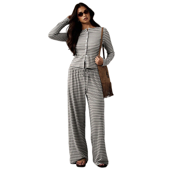 Striped Cardigan & Wide Leg Pants Set