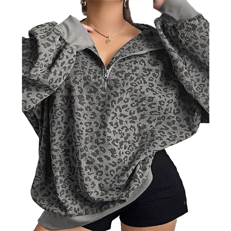 Leopard Print Half Zip Sweatshirt
