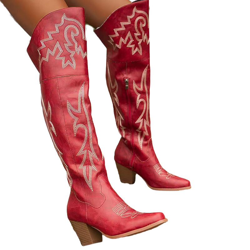 Embroidered Western Knee-High Boots