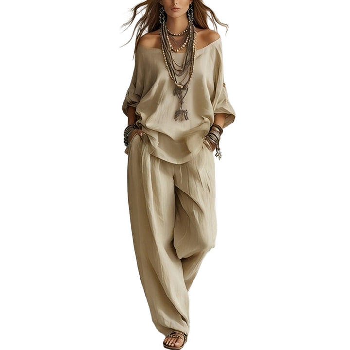 Relaxed Off Shoulder Two-Piece Set